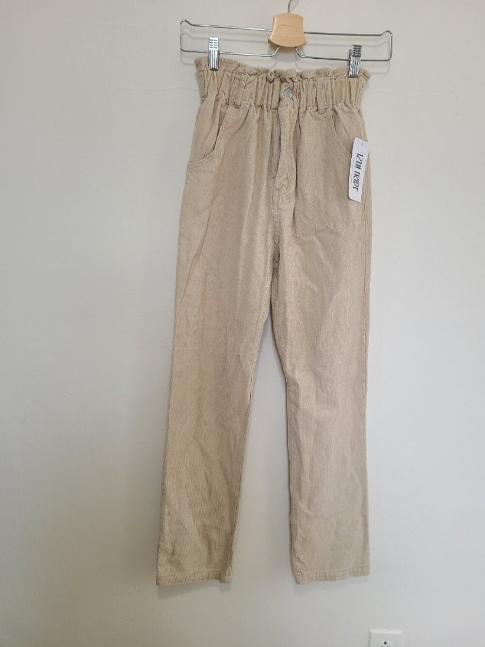 NWT 12th Tribe Paperbag Corduroy Straight Leg Pants Tan size XS